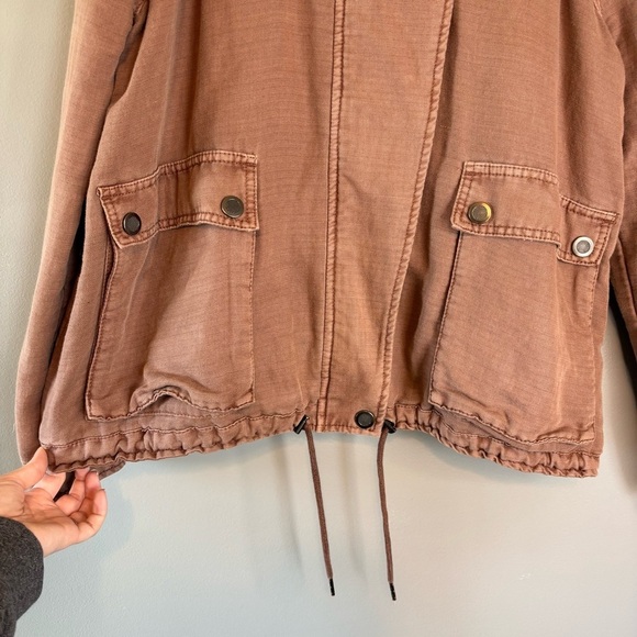 Free People Small Linen Blend Slouchy Utility Bomber Jacket Mauve - Brown - Picture 3 of 7